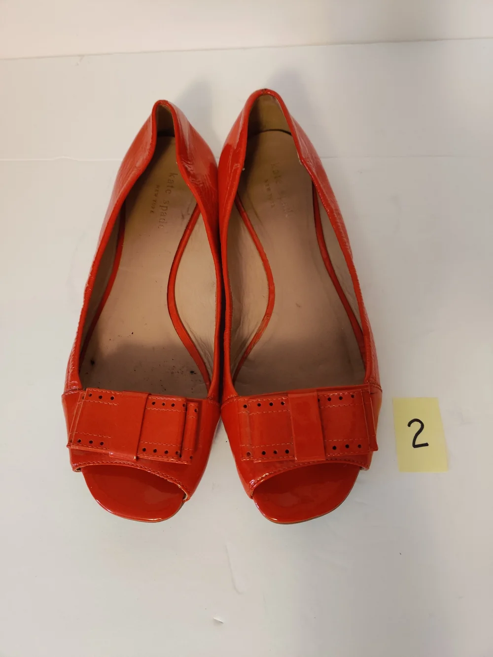 kate spade Red Patent Leather Bow Peep-Toe Flats 9